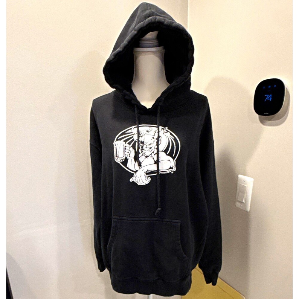 Arrogant Bastard Ale Mens L Black Graphic Devil Fleece Pullover Hoodie IND4000C
